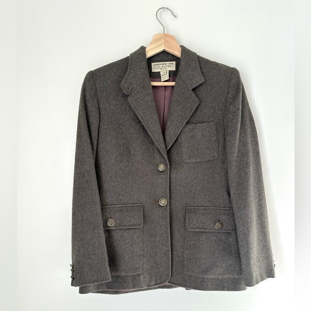 VTG 90s Womens Pure 100% Camel Hair Blazer Jacket SZ 4P Gray Old Money